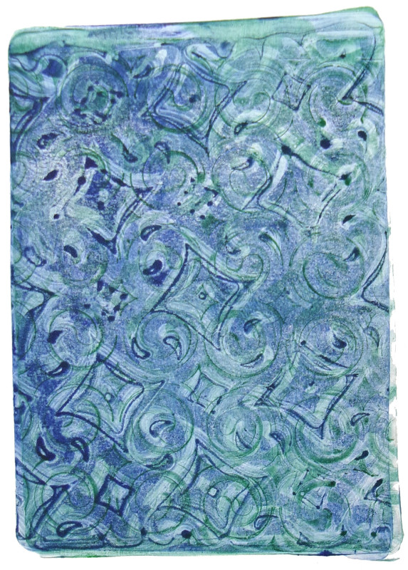 An abstract image in blue-green tones with diamond and circle shapes in a regular pattern throughout.