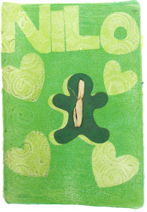 A lime green color field with the text 