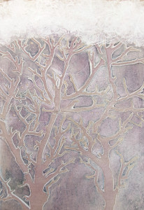 An abstract image in light grey and dusty rose tones showing linear shapes like veins or tree limbs.