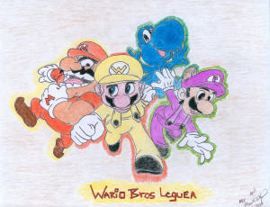 A cartoon showing the Nintendo characters Mario, Luigi, Wario, and Yoshi.